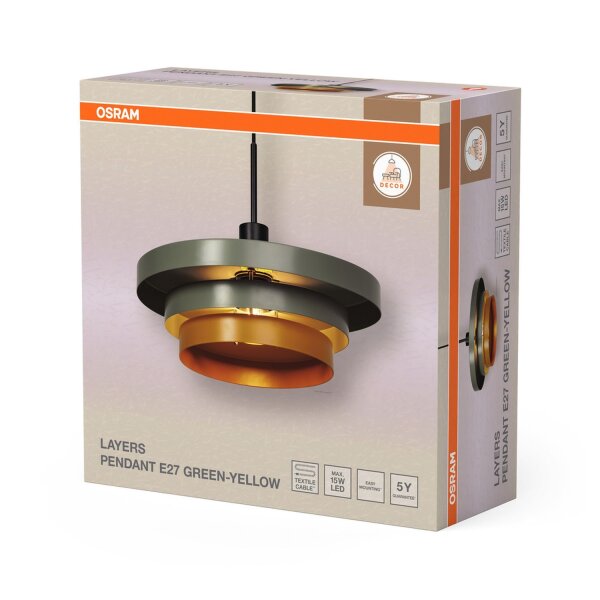 Hängelampe Grün Metall Gelb E27 Ø40 cm modern OSRAM