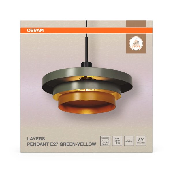 Hängelampe Grün Metall Gelb E27 Ø40 cm modern OSRAM