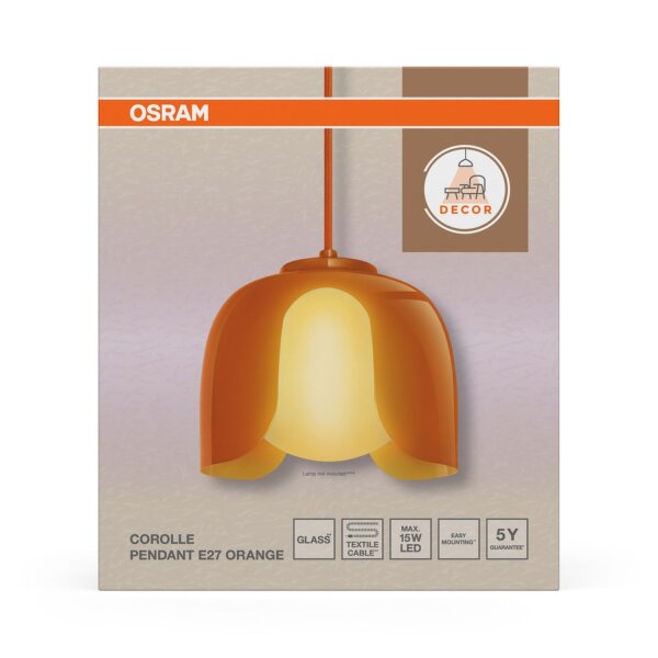 Pendelleuchte Glas E27 Orange Metall L:20 cm OSRAM