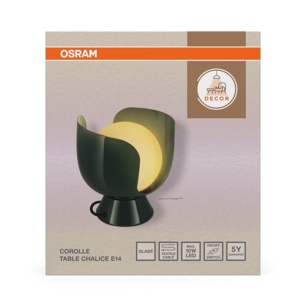 Tischleuchte Glas E14 Grün Metall H:21 cm OSRAM