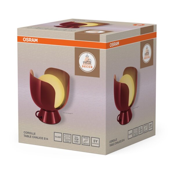 Tischlampe Glas E14 Rot Metall H:21 cm blendarm OSRAM
