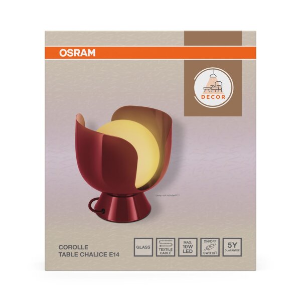 Tischlampe Glas E14 Rot Metall H:21 cm blendarm OSRAM