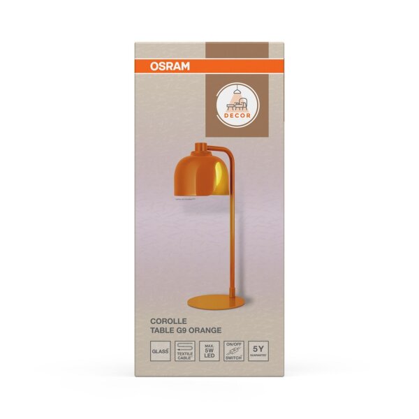 Tischlampe Glas G9 Orange Metall H:40 cm blendarm OSRAM