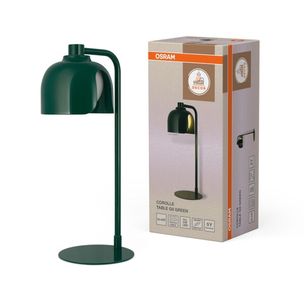 Tischleuchte Glas blendarm G9 Grün Metall H:40 cm OSRAM