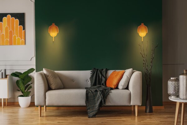 Wandlampe Glas blendarm G9 Orange Metall H:24,5cm OSRAM