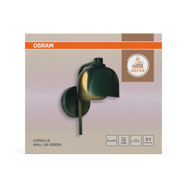 Wandleuchte Glas blendarm G9 Grün Metall H:24,5cm OSRAM