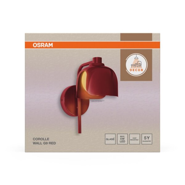 Wandleuchte Glas G9 Rot Metall H:24,5 cm blendarm OSRAM