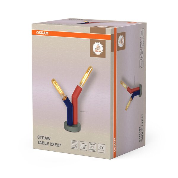 Tischleuchte Grau Stahl Rot E27 H:27,5 cm OSRAM