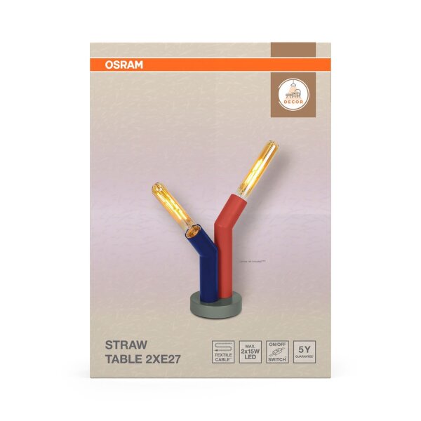 Tischleuchte Grau Stahl Rot E27 H:27,5 cm OSRAM