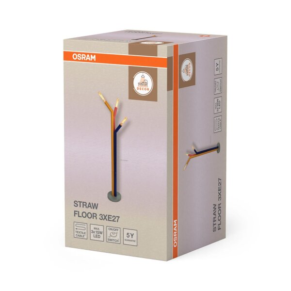 Stehlampe Grau Stahl Rot E27 H:146,5 cm OSRAM