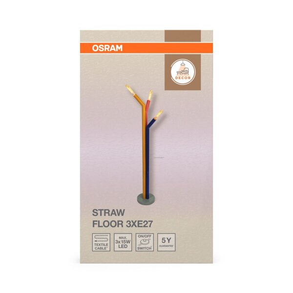 Stehlampe Grau Stahl Rot E27 H:146,5 cm OSRAM