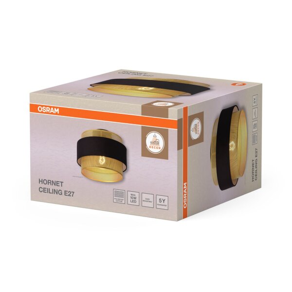 Runde Deckenleuchte Gold Schwarz Stoff E27 Ø30 cm OSRAM