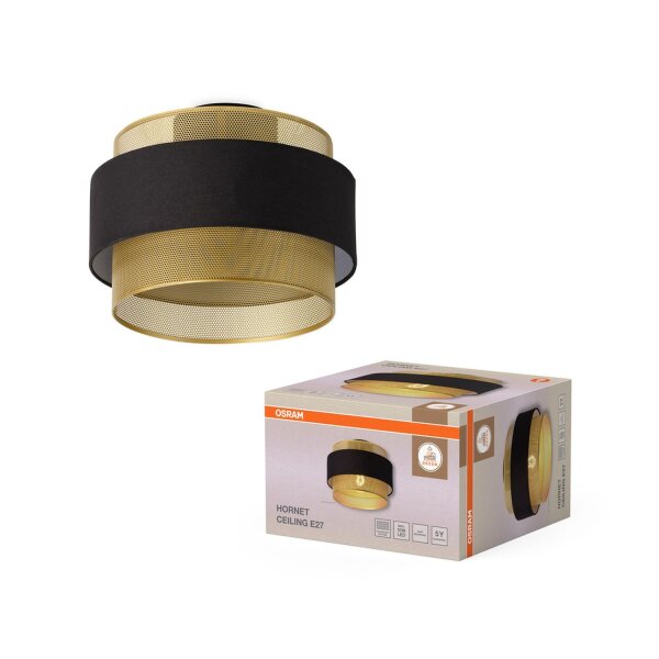 Runde Deckenleuchte Gold Schwarz Stoff E27 Ø30 cm OSRAM