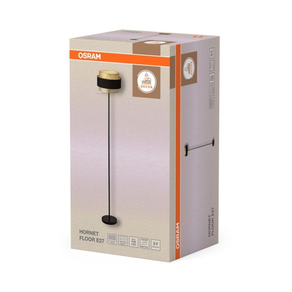Stehleuchte Gold Schwarz Stoff E27 H:175cm modern OSRAM
