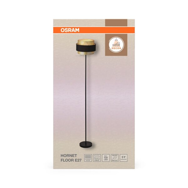Stehleuchte Gold Schwarz Stoff E27 H:175cm modern OSRAM