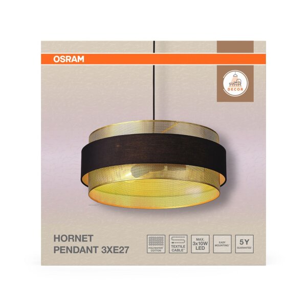 Pendelleuchte Gold Schwarz Stoff E27 Ø50cm modern OSRAM