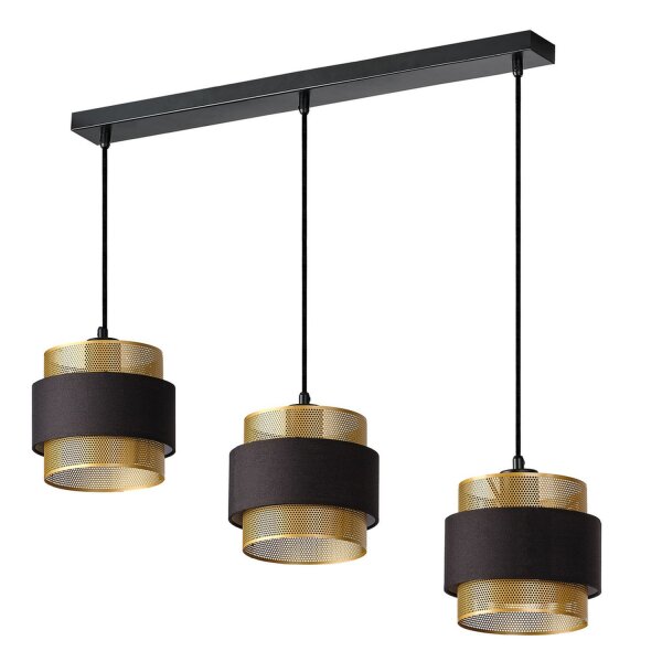 Hängelampe Gold Schwarz Stoff E27 L:78 cm modern OSRAM