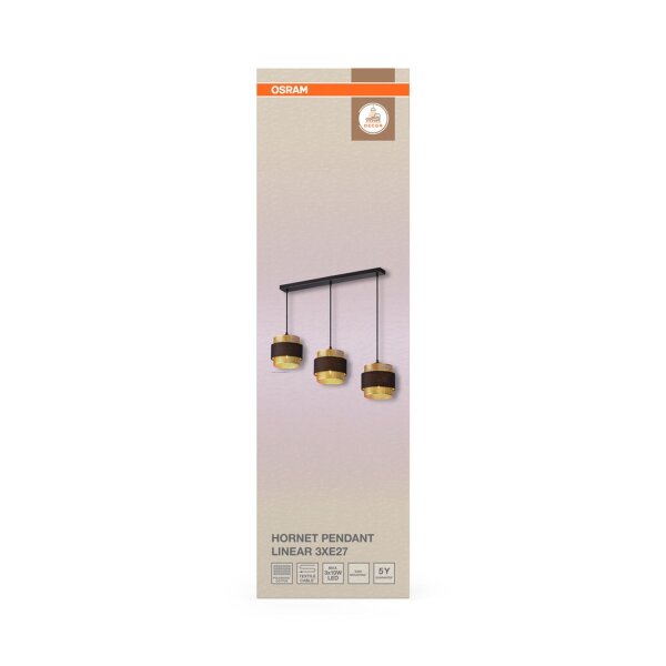Hängelampe Gold Schwarz Stoff E27 L:78 cm modern OSRAM