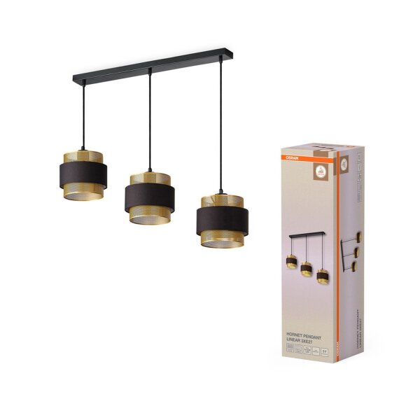 Hängelampe Gold Schwarz Stoff E27 L:78 cm modern OSRAM