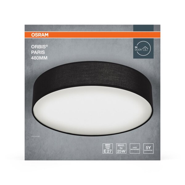 Deckenlampe Schwarz Stoff E27 L:48 cm blendarm OSRAM