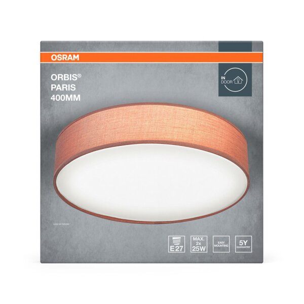 Deckenlampe Braun Stoff E27 rund L:40cm gemütlich OSRAM