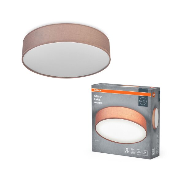 Deckenlampe Braun Stoff E27 rund L:40cm gemütlich OSRAM