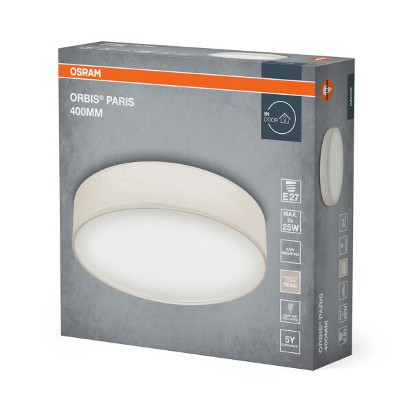 Deckenleuchte Stoff E27 L:40cm rund modern Design OSRAM