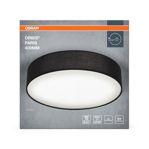 Deckenlampe Schwarz Stoff E27 L:40cm wohnlich OSRAM