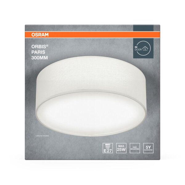 Deckenlampe Weiß Stoff E27 rund L:30cm gemütlich OSRAM