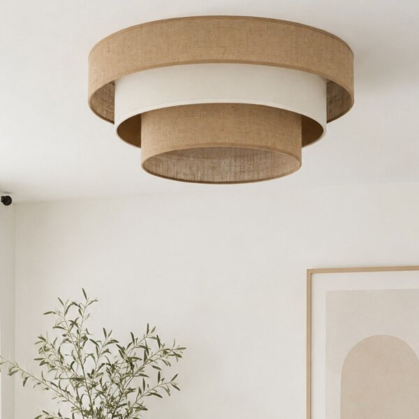 Deckenlampe Jute Samt Beige Ecru E27 Ø50 cm wohnlich