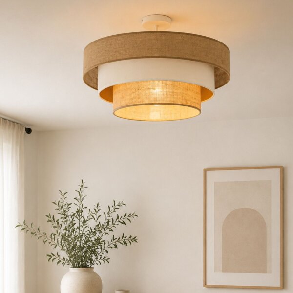 Deckenlampe Jute Stoff Weiß Beige Ecru E27 Ø50 cm
