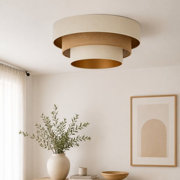 Deckenlampe Jute Samt Ecru Gold E27 Ø50 cm wohnlich