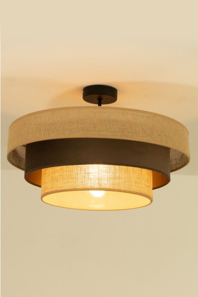 Deckenlampe Jute Stoff Schwarz Beige E27 Ø50 cm