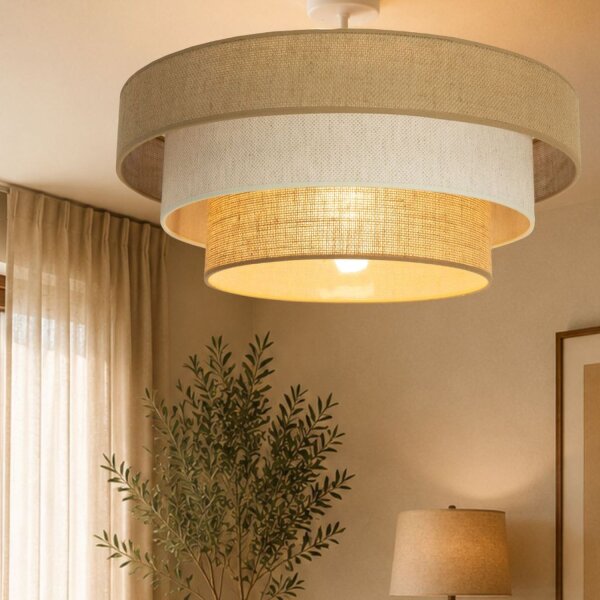 Deckenlampe Jute Weiß Beige Sandfarben E27 Ø50 cm