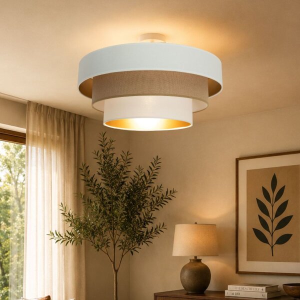 Deckenlampe Jute Weiß Sandfarben Gold E27 Ø50 cm