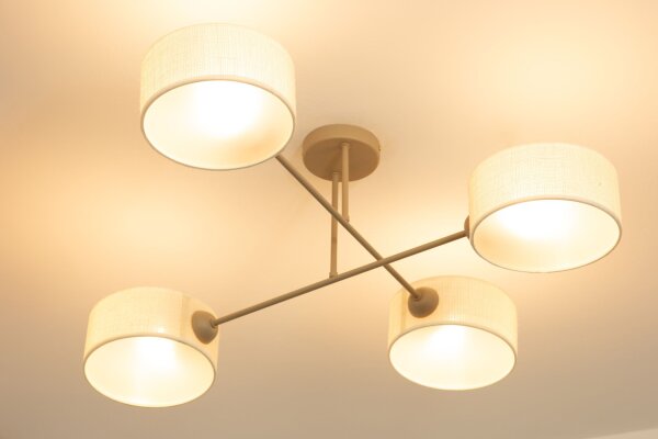 Deckenlampe blendarm Stoff Beige Weiß E27 L:80 cm