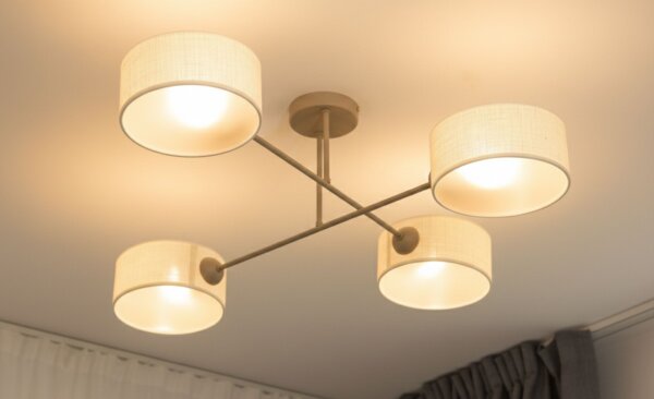 Deckenlampe blendarm Stoff Beige Weiß E27 L:80 cm