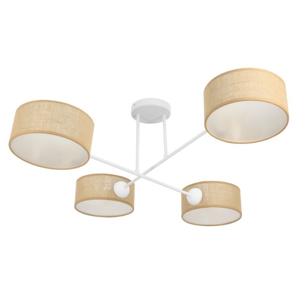 Deckenlampe Stoff Weiß Beige E27 L:80 cm gemütlich
