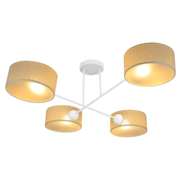 Deckenlampe Stoff Weiß Beige E27 L:80 cm gemütlich
