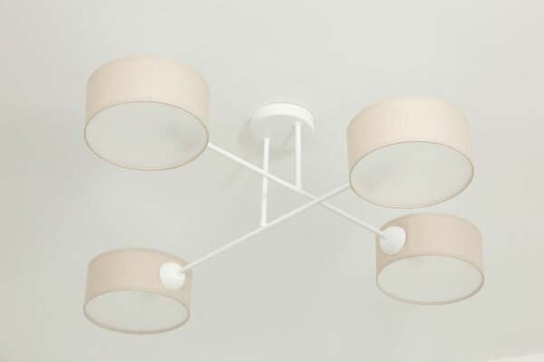 Deckenlampe Stoff Weiß Hellbeige E27 L:80 cm modern