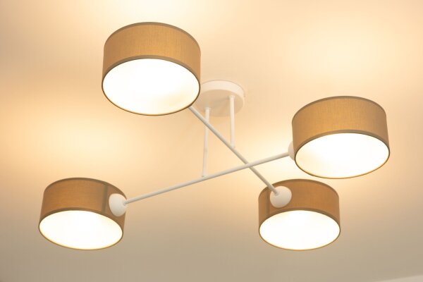 Deckenlampe Stoff Weiß Dunkelbeige E27 L:80 cm