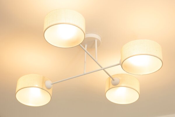 Deckenlampe blendarm Stoff Weiß Creme E27 L:80 cm