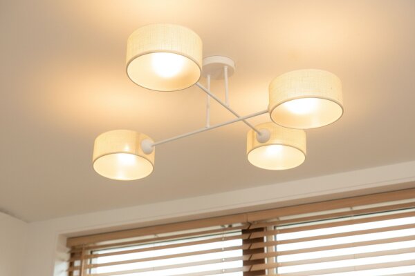 Deckenlampe blendarm Stoff Weiß Creme E27 L:80 cm