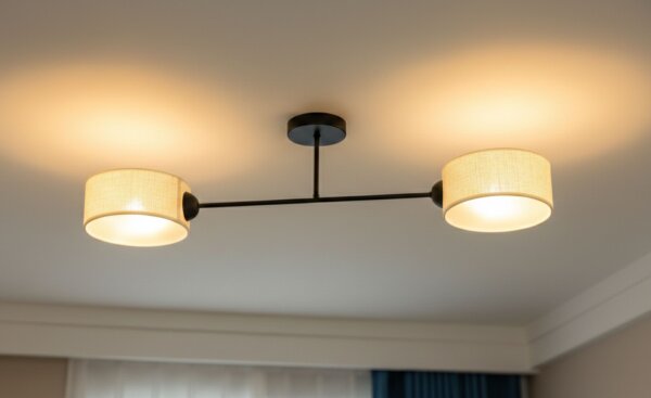 Deckenlampe Stoff Schwarz Creme E27 L:80 cm wohnlich