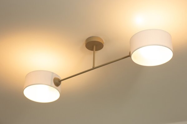 Deckenlampe blendarm Stoff Weiß Beige E27 L:80 cm