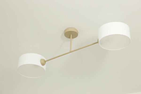 Deckenlampe blendarm Stoff Weiß Beige E27 L:80 cm
