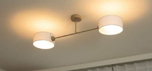 Deckenlampe blendarm Stoff Weiß Beige E27 L:80 cm