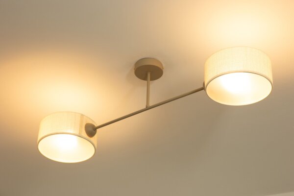 Deckenlampe blendarm Stoff Beige Creme E27 L:80 cm
