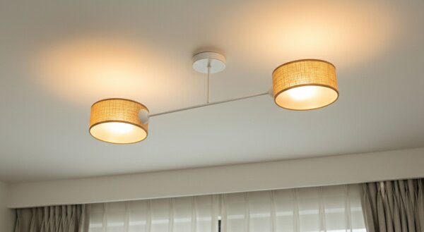 Deckenlampe Stoff Weiß Beige E27 L:80 cm dekorativ