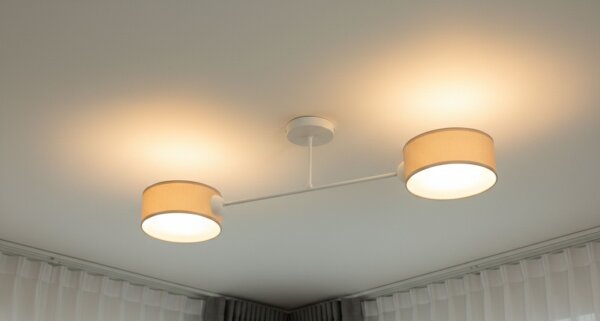 Deckenlampe Stoff Weiß Hellbeige E27 L:80 cm wohnlich